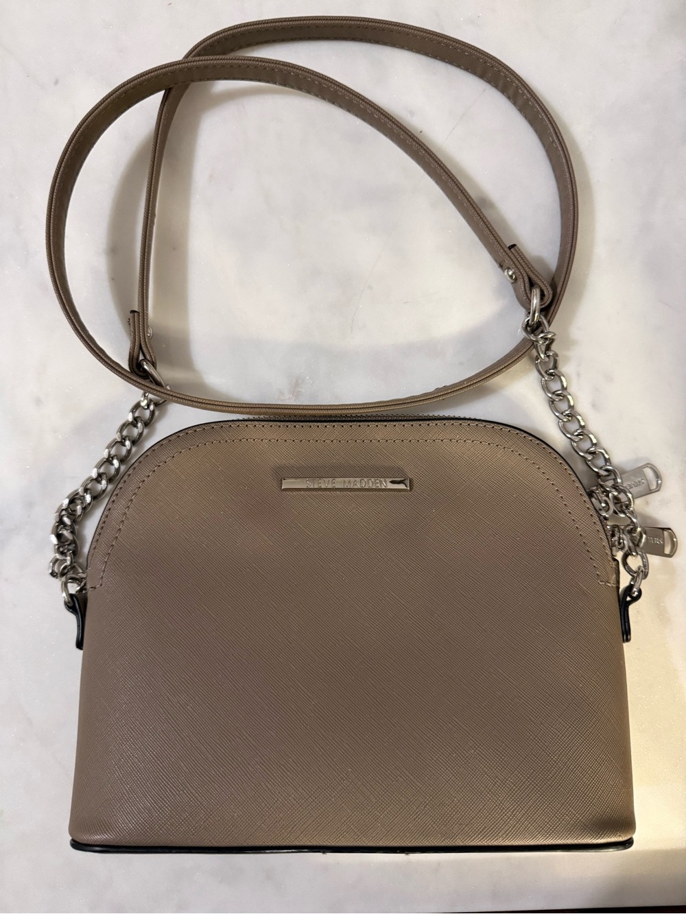 Steve Madden Taupe Crossbody Bag with Silver Chain